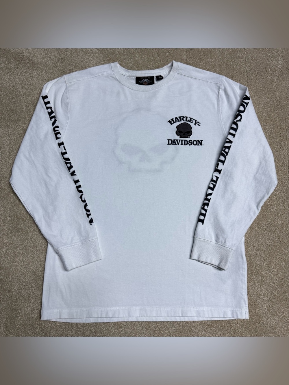 Harley Davidson White Skull Long Sleeve Shirt Men’s Large Ride Motorcycle Biker - Picture 4 of 11